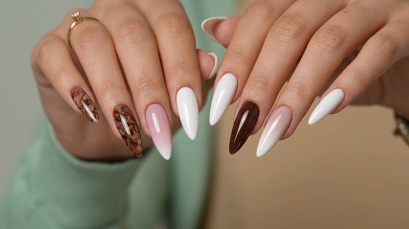 Neutral nude and brown nail set