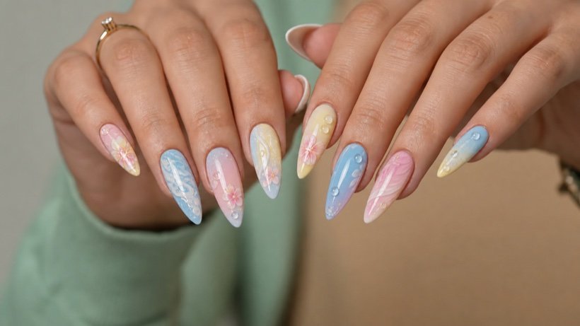 Pastel floral nail set